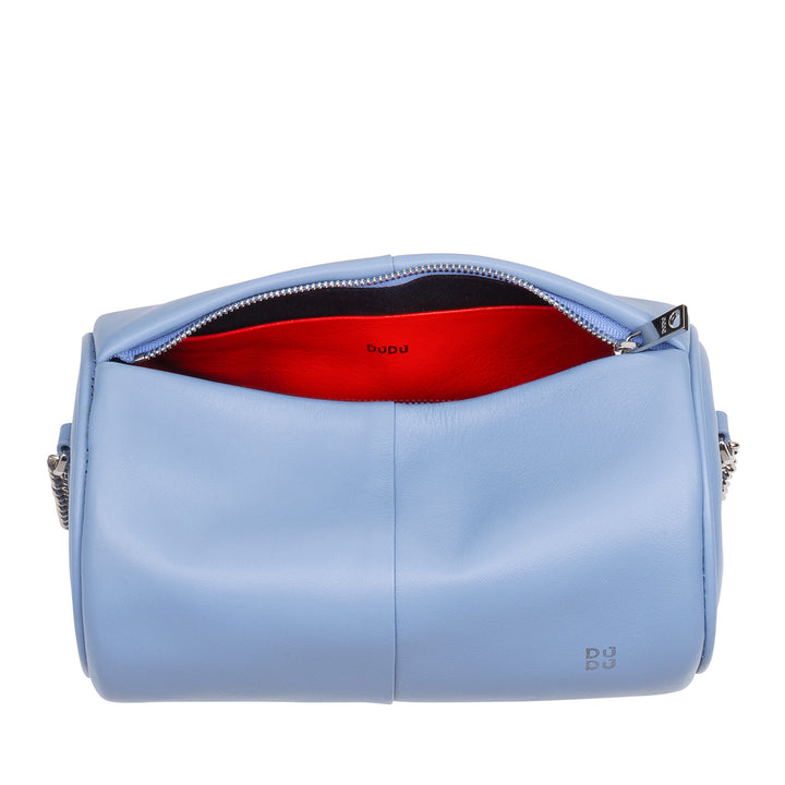 DUDU Sac cylindrique en cuir pour femme, sac à bandoulière avec chaîne et cuir, petit sac cylindrique élégant avec fermeture éclair