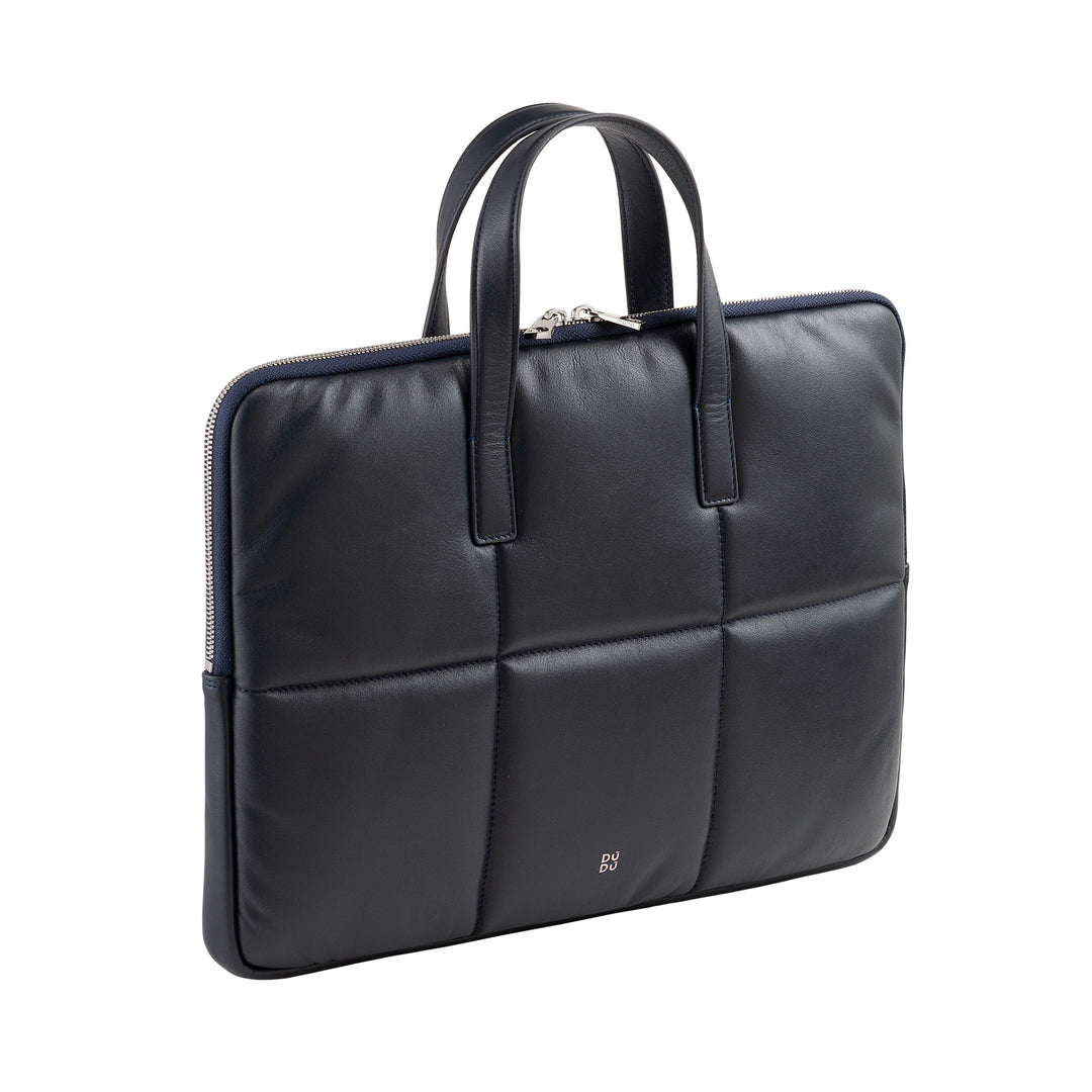 DUDU Damen 14 Zoll Laptoptasche mit gepolstertem Schultergurt aus gestepptem Leder, Laptophalter MacBook Notebook bis 14", Eleganter Sleeve Bag Folder