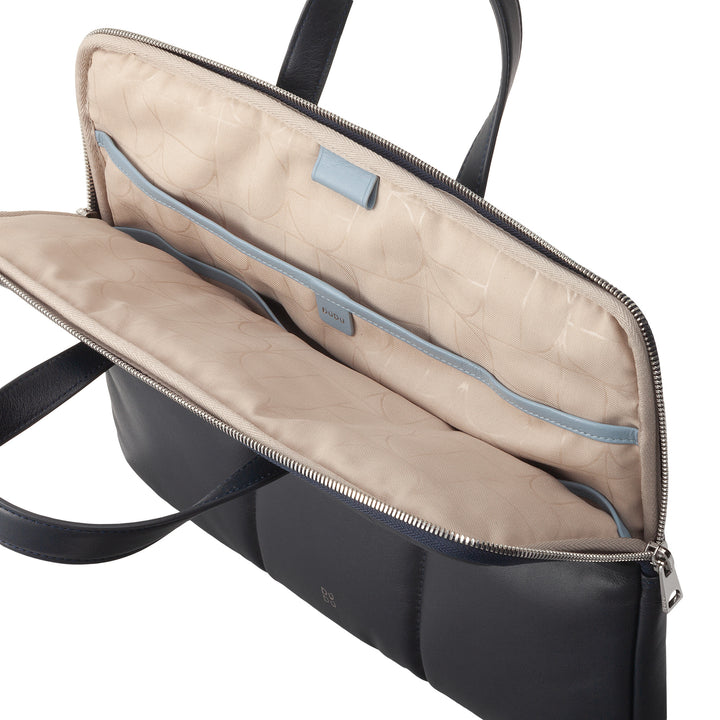 DUDU Damen 14 Zoll Laptoptasche mit gepolstertem Schultergurt aus gestepptem Leder, Laptophalter MacBook Notebook bis 14", Eleganter Sleeve Bag Folder