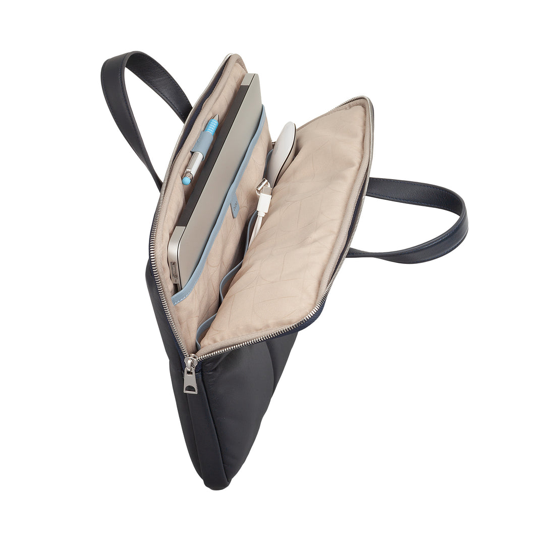 DUDU Damen 14 Zoll Laptoptasche mit gepolstertem Schultergurt aus gestepptem Leder, Laptophalter MacBook Notebook bis 14", Eleganter Sleeve Bag Folder