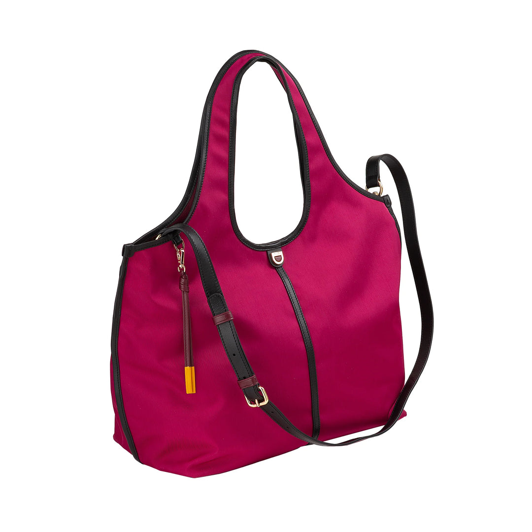 DUDU Große Damen-Schulterhandtasche aus Nylon und Leder – leichter Shopper mit verstellbarem Schultergurt und Magnetverschluss