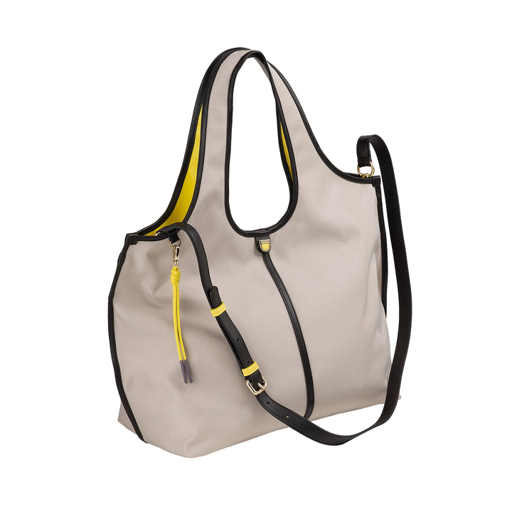 DUDU Große Damen-Schulterhandtasche aus Nylon und Leder – leichter Shopper mit verstellbarem Schultergurt und Magnetverschluss