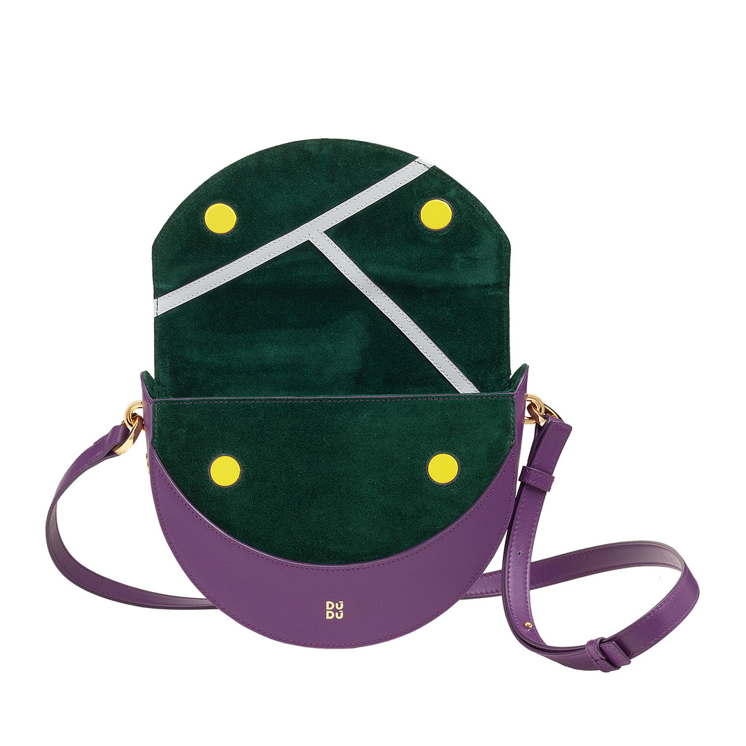 DUDU Sac Bandoulière pour Femme en Cuir Véritable, Croissant Rigide, Fabriqué en Italie, Sac à Main avec Rabat et Double Bandoulière, Fermeture Magnétique