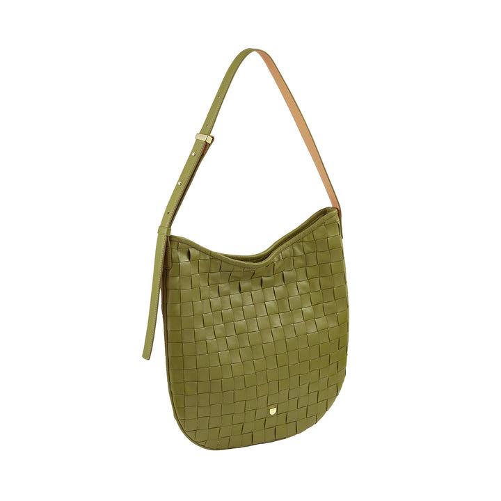 DUDU Damen-Umhängetasche aus gewebtem Leder – elegante Hobo-Tasche mit Reißverschluss, Umhängetasche aus echtem Leder mit verstellbarem Griff und geräumigem Innenraum