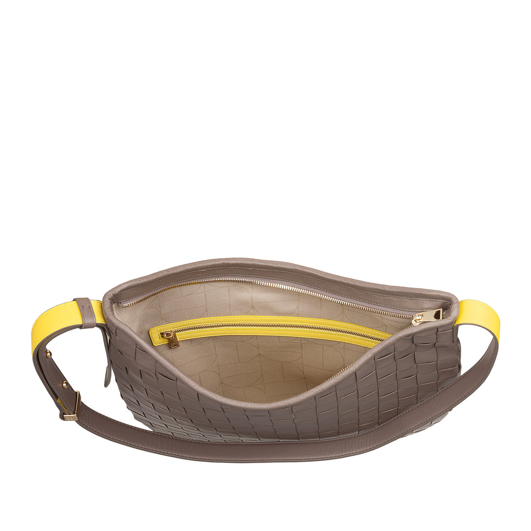 DUDU Sac à Bandoulière pour Femme en Cuir Tressé - Sac Hobo élégant avec Fermeture Éclair, Sac à Bandoulière en Cuir Véritable avec Poignée Réglable et Intérieur Spacieux