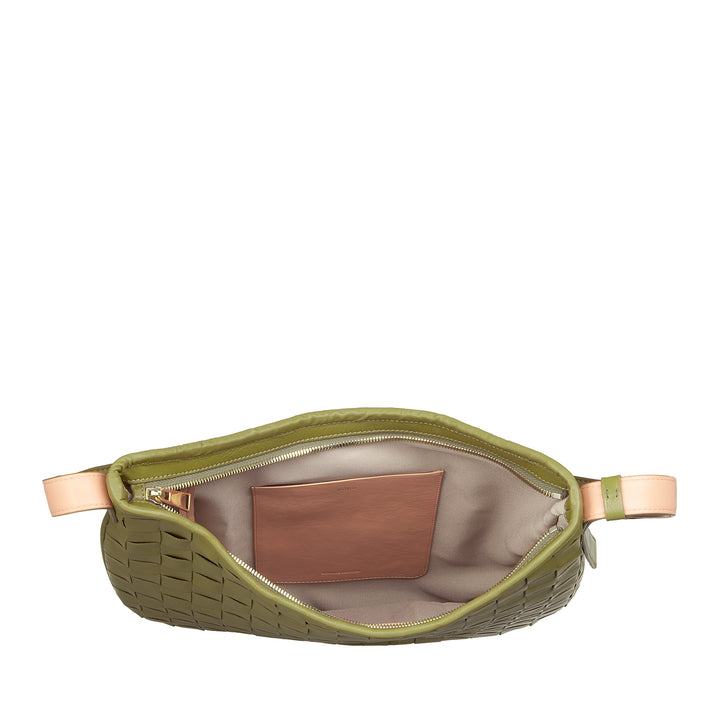 DUDU Damen-Umhängetasche aus gewebtem Leder – elegante Hobo-Tasche mit Reißverschluss, Umhängetasche aus echtem Leder mit verstellbarem Griff und geräumigem Innenraum
