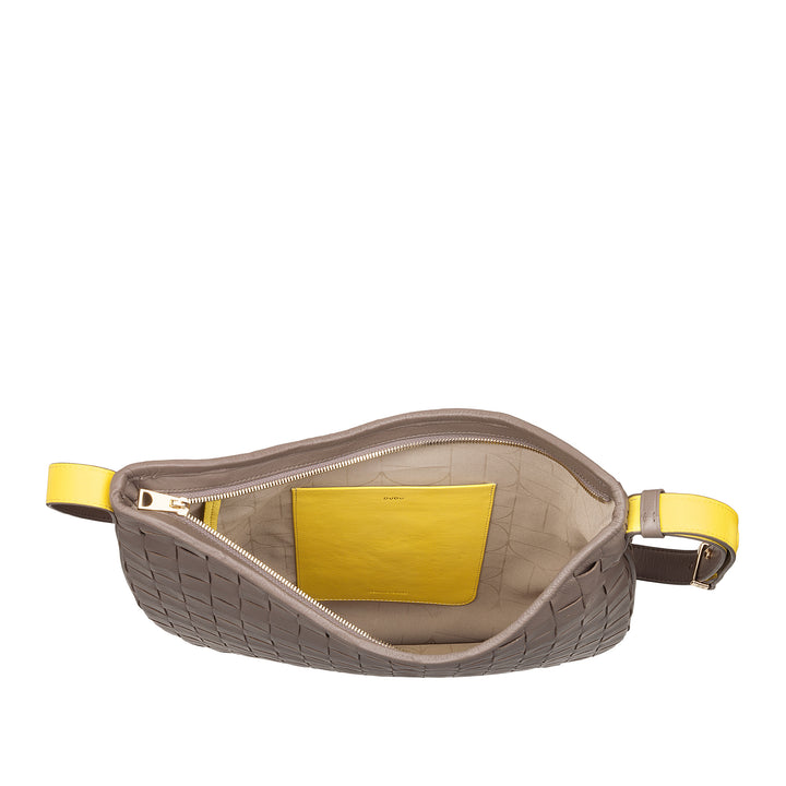 DUDU Sac à Bandoulière pour Femme en Cuir Tressé - Sac Hobo élégant avec Fermeture Éclair, Sac à Bandoulière en Cuir Véritable avec Poignée Réglable et Intérieur Spacieux