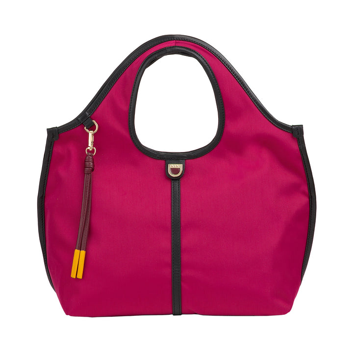 DUDU Kleine Damen-Schulterhandtasche aus Nylon und Leder – leichter Shopper mit verstellbarem Schultergurt und Magnetverschluss