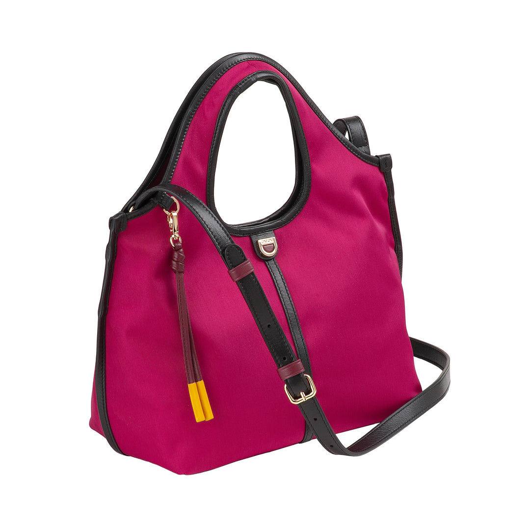 DUDU Kleine Damen-Schulterhandtasche aus Nylon und Leder – leichter Shopper mit verstellbarem Schultergurt und Magnetverschluss