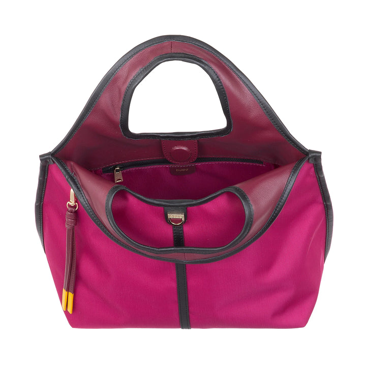 DUDU Kleine Damen-Schulterhandtasche aus Nylon und Leder – leichter Shopper mit verstellbarem Schultergurt und Magnetverschluss