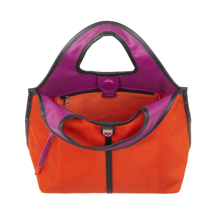 DUDU Kleine Damen-Schulterhandtasche aus Nylon und Leder – leichter Shopper mit verstellbarem Schultergurt und Magnetverschluss