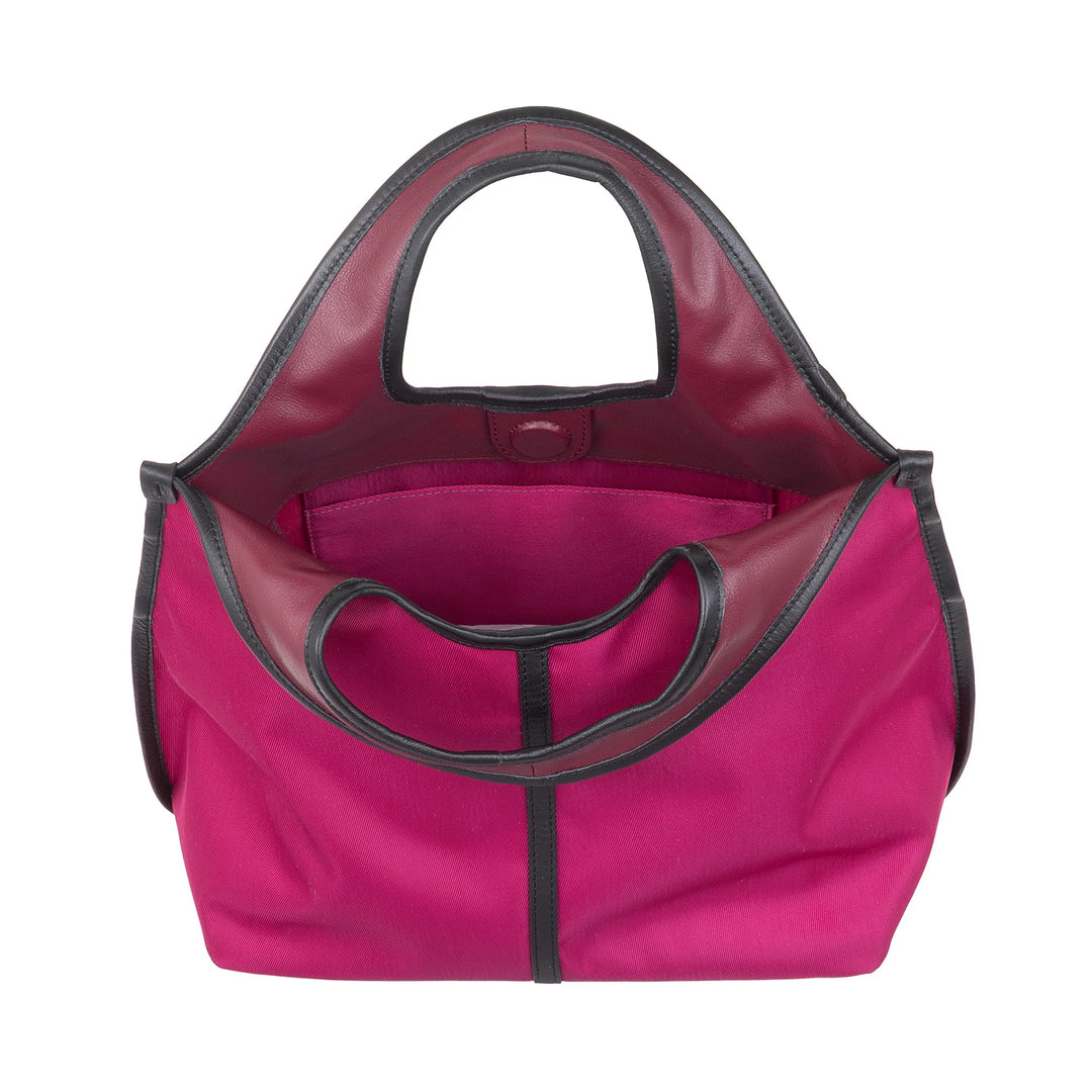 DUDU Kleine Damen-Schulterhandtasche aus Nylon und Leder – leichter Shopper mit verstellbarem Schultergurt und Magnetverschluss