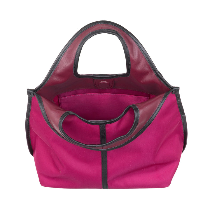 DUDU Kleine Damen-Schulterhandtasche aus Nylon und Leder – leichter Shopper mit verstellbarem Schultergurt und Magnetverschluss