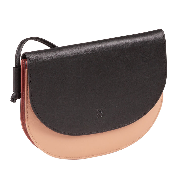 DUDU Kleine Damen-Umhängetasche aus Leder, schlanke Handtasche im kompakten Design mit Knopfverschluss, verstellbarer Schultergurt