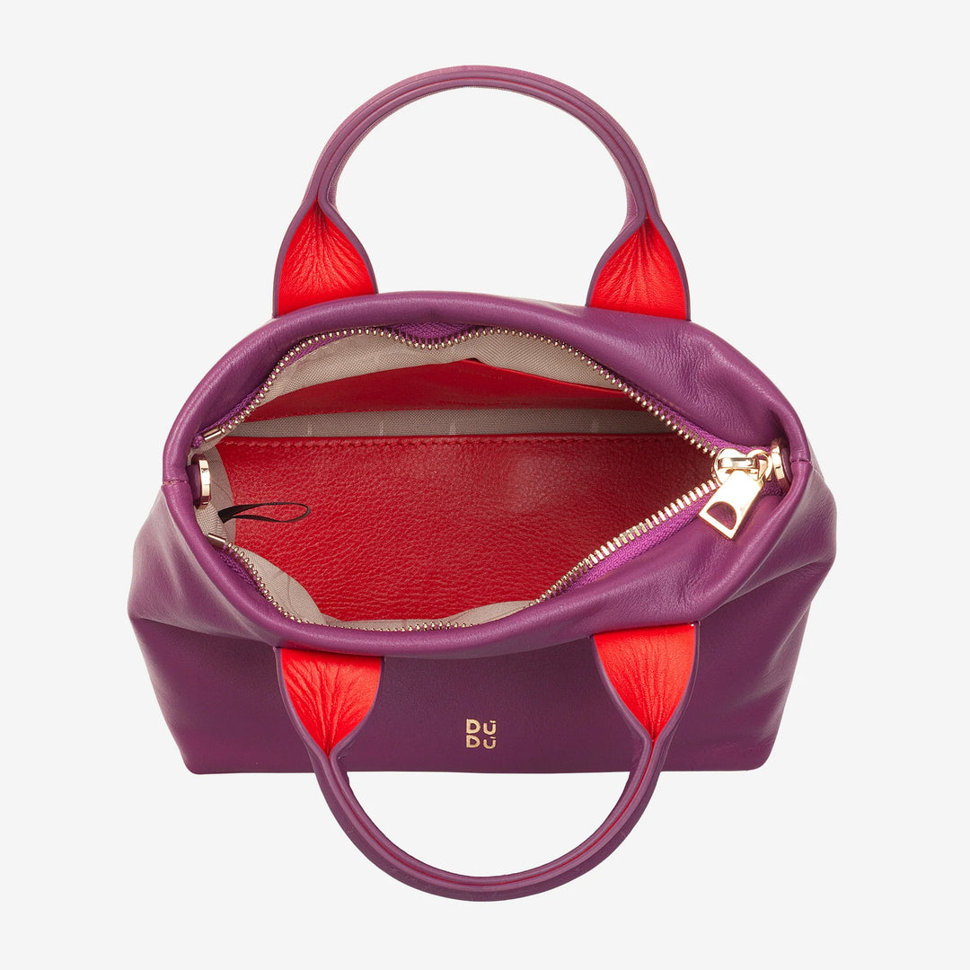 DUDU Petit Sac à Bandoulière pour Femme en Cuir Véritable, Mini Sac de Soirée Élégant, 22 x 13 cm, Double Poignées, Bandoulière en Chaîne, Fermeture Éclair