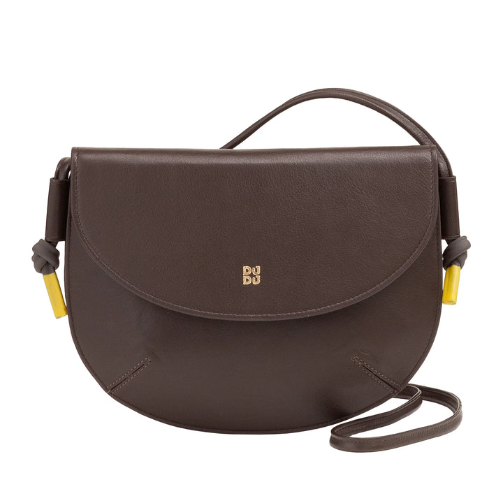 DUDU Damen Umhängetasche mit Klappe aus echtem Leder, kleine Umhängetasche mit magnetischer Knopfklappe, Handtasche