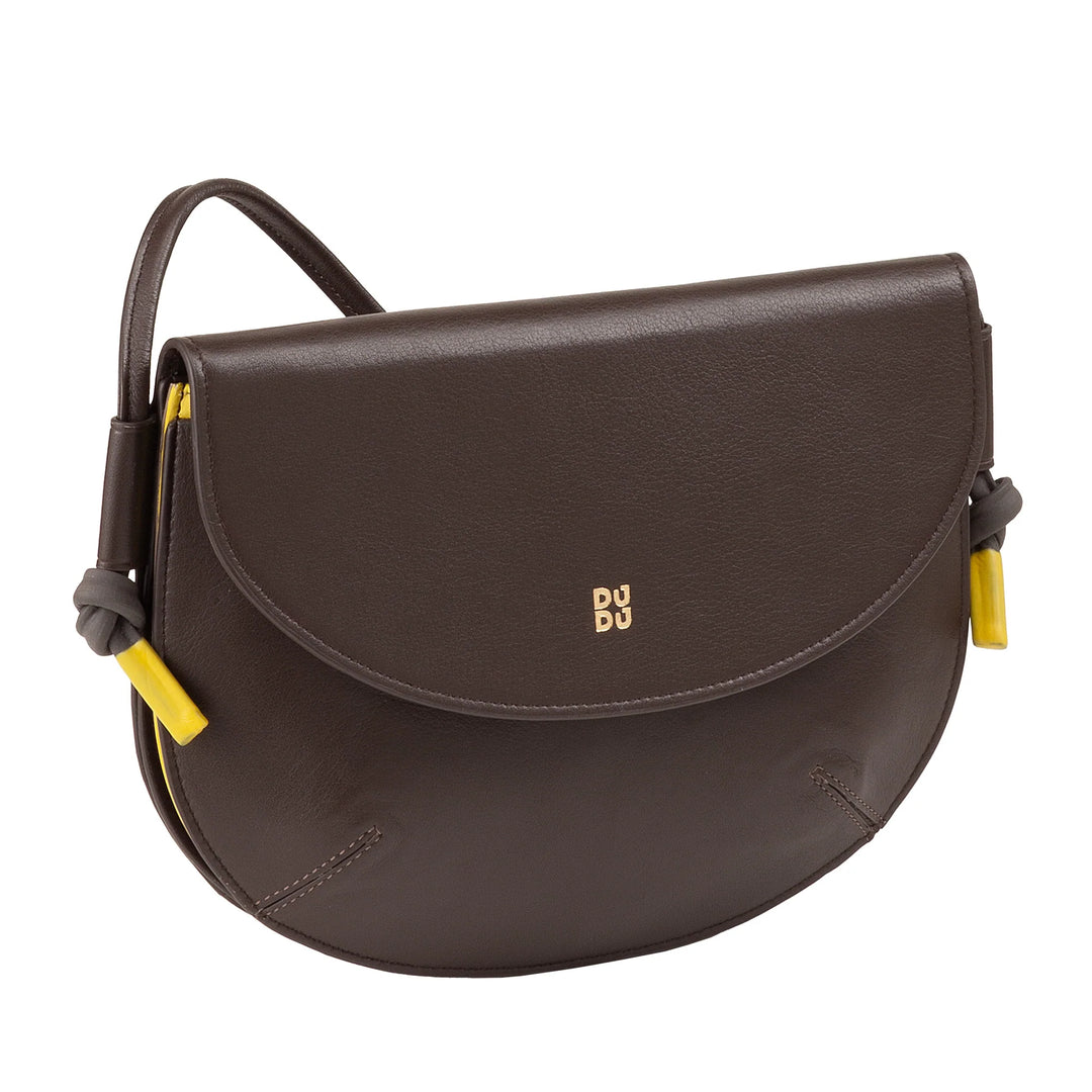 DUDU Damen Umhängetasche mit Klappe aus echtem Leder, kleine Umhängetasche mit magnetischer Knopfklappe, Handtasche