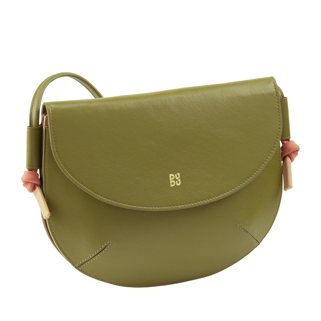 DUDU Damen Umhängetasche mit Klappe aus echtem Leder, kleine Umhängetasche mit magnetischer Knopfklappe, Handtasche