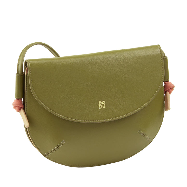 DUDU Damen Umhängetasche mit Klappe aus echtem Leder, kleine Umhängetasche mit magnetischer Knopfklappe, Handtasche