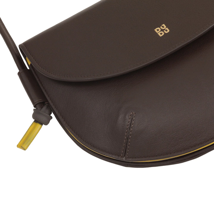 DUDU Damen Umhängetasche mit Klappe aus echtem Leder, kleine Umhängetasche mit magnetischer Knopfklappe, Handtasche