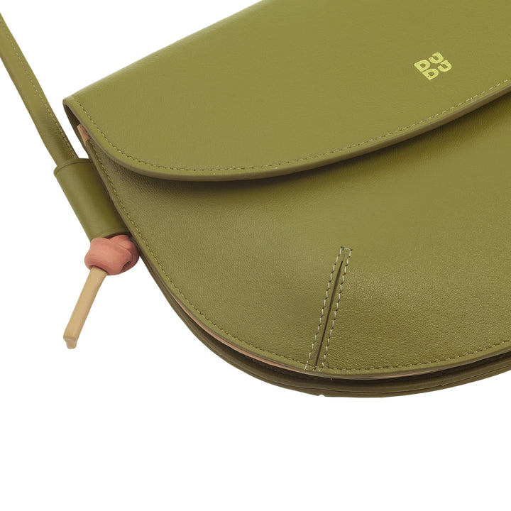 DUDU Damen Umhängetasche mit Klappe aus echtem Leder, kleine Umhängetasche mit magnetischer Knopfklappe, Handtasche