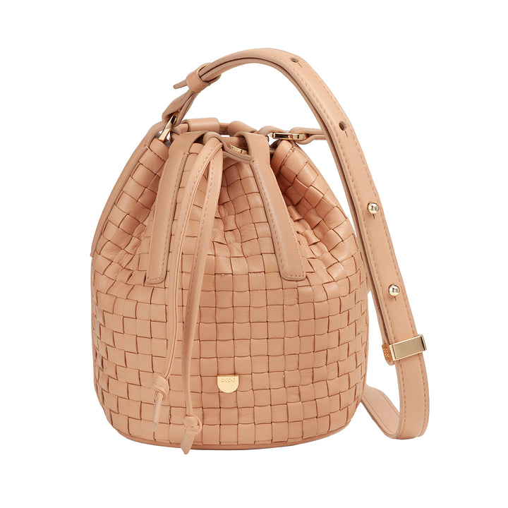 DUDU Beuteltasche aus gewebtem Leder – kleine Damenhandtasche mit verstellbarem Schultergurt, Kordelzug und interner Clutch, elegant und handwerklich