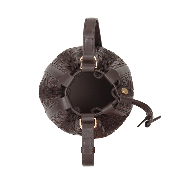 DUDU geweven leren emmertas - kleine dameshandtas met verstelbare schouderriem, trekkoord en interne clutch, elegant en vakmanschap