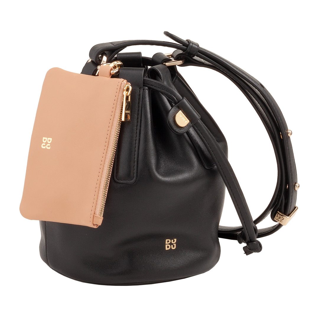 DUDU Petit sac seau pour femme en cuir véritable avec bandoulière réglable et fermeture à cordon - Sac à bandoulière élégant et compact avec cordon de serrage, parfait pour un usage quotidien