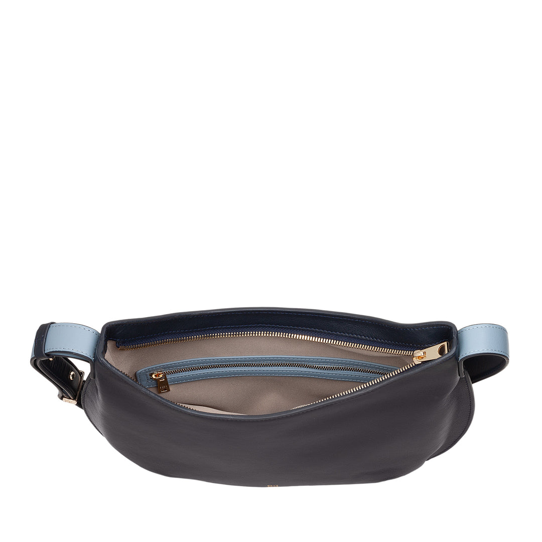 DUDU Mittelgroße weiche Umhängetasche für Damen aus echtem Leder, Hobo-Tasche mit verstellbarem Schultergurt, Umhängetasche mit Reißverschluss