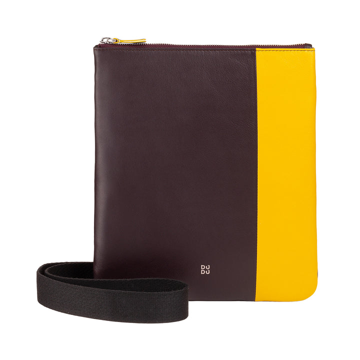 DUDU Herren-Umhängetasche aus Leder mit Reißverschluss, Umhängetasche im kompakten Design aus echtem farbigem Leder und verstellbarem Riemen