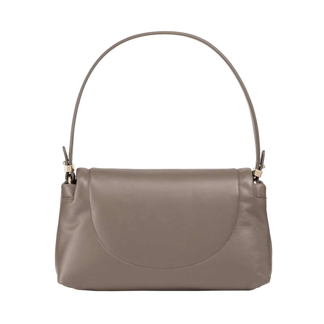 DUDU Damentasche aus weichem Leder, gepolsterte Umhängetasche, gesteppte Handtasche mit abnehmbarem Schultergurt und Überschlag