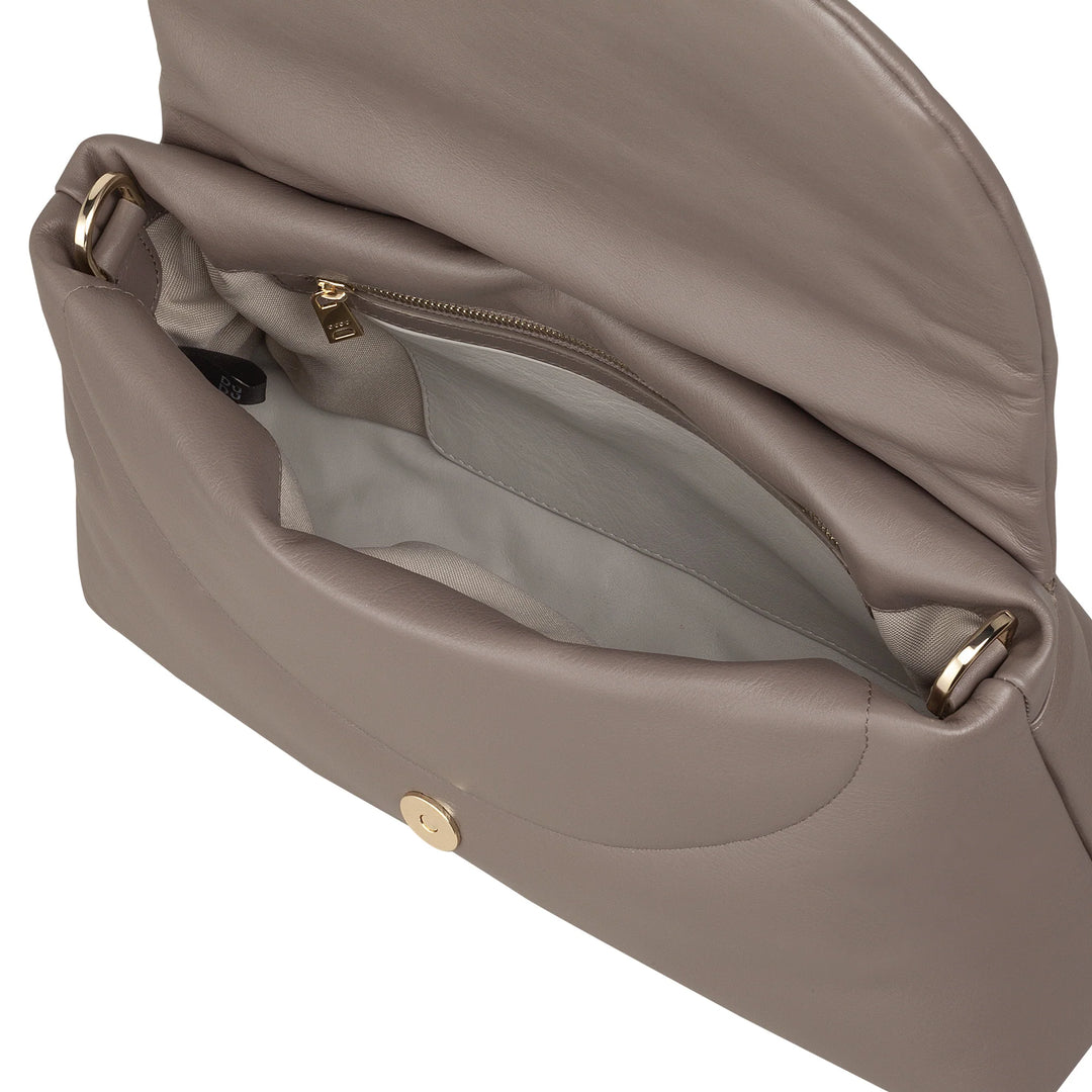 DUDU Damentasche aus weichem Leder, gepolsterte Umhängetasche, gesteppte Handtasche mit abnehmbarem Schultergurt und Überschlag