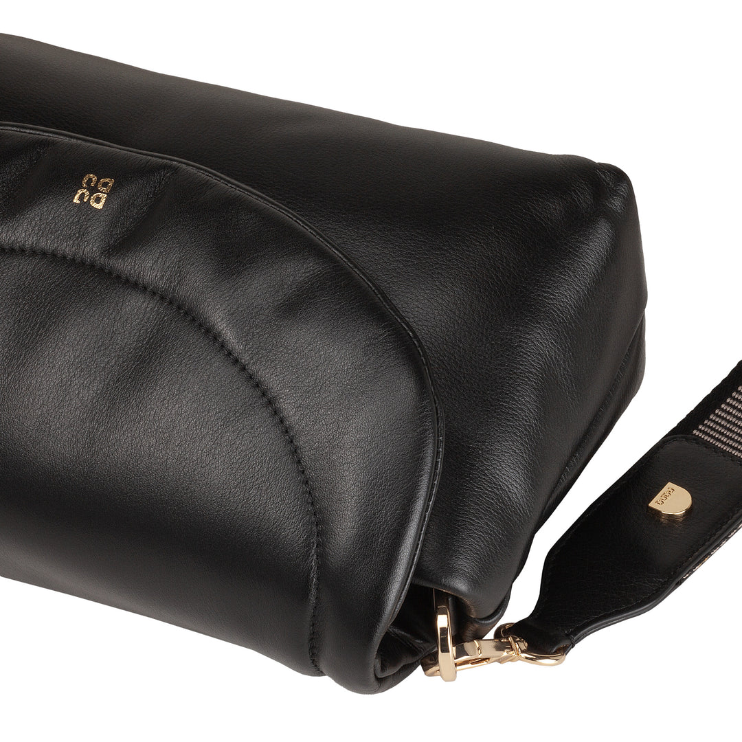 DUDU Kleine Damentasche aus weichem Leder, gepolsterte Umhängetasche, gesteppte Handtasche mit abnehmbarem Schultergurt und Überschlag