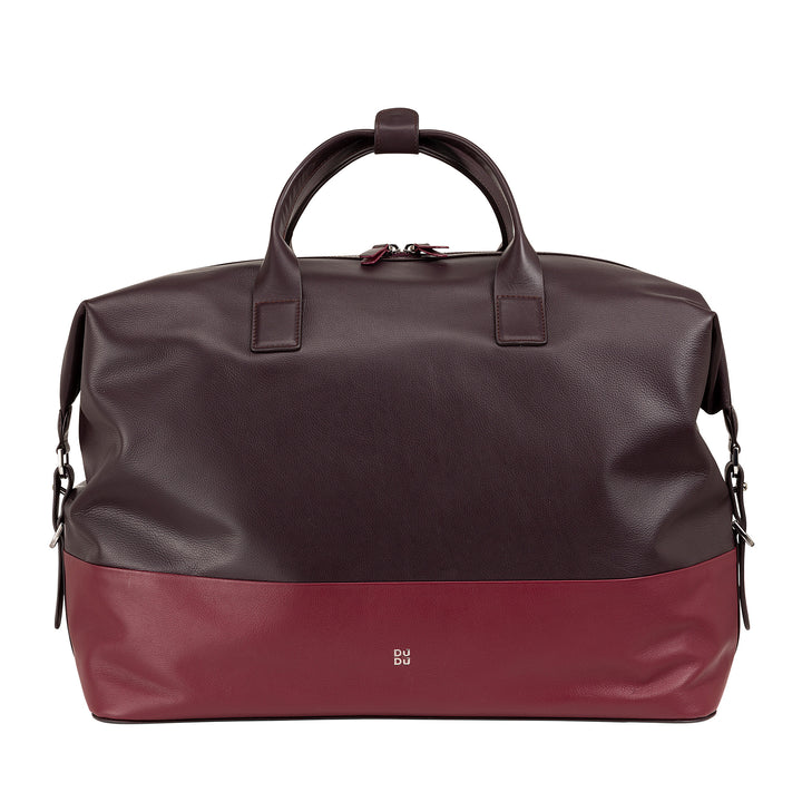 DUDU Sac de voyage en cuir pour hommes et femmes, sac de week-end avec deux poignées, bagage à main ou sac à bandoulière 28 litres avec fermeture éclair