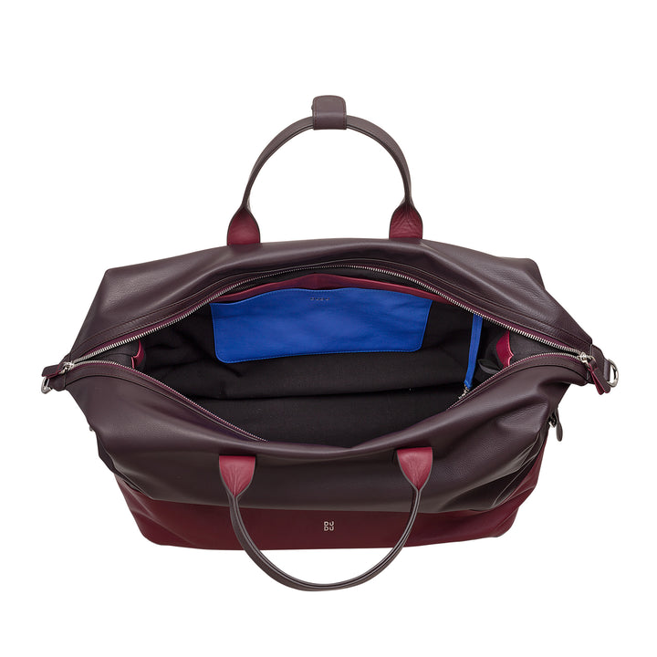 DUDU Sac de voyage en cuir pour hommes et femmes, sac de week-end avec deux poignées, bagage à main ou sac à bandoulière 28 litres avec fermeture éclair