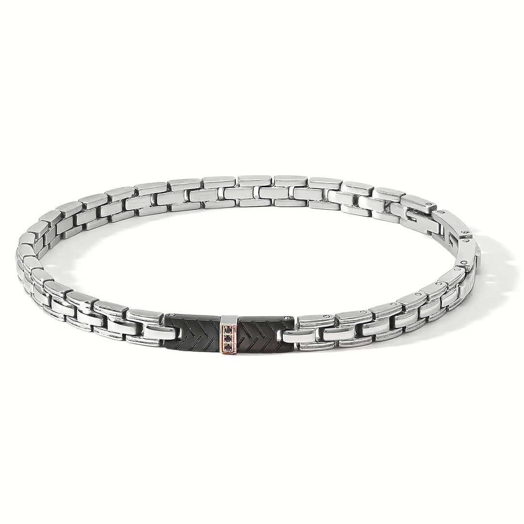 Comètes Bracelet en acier finitions PVD or rose et noir zircons UBR 1184