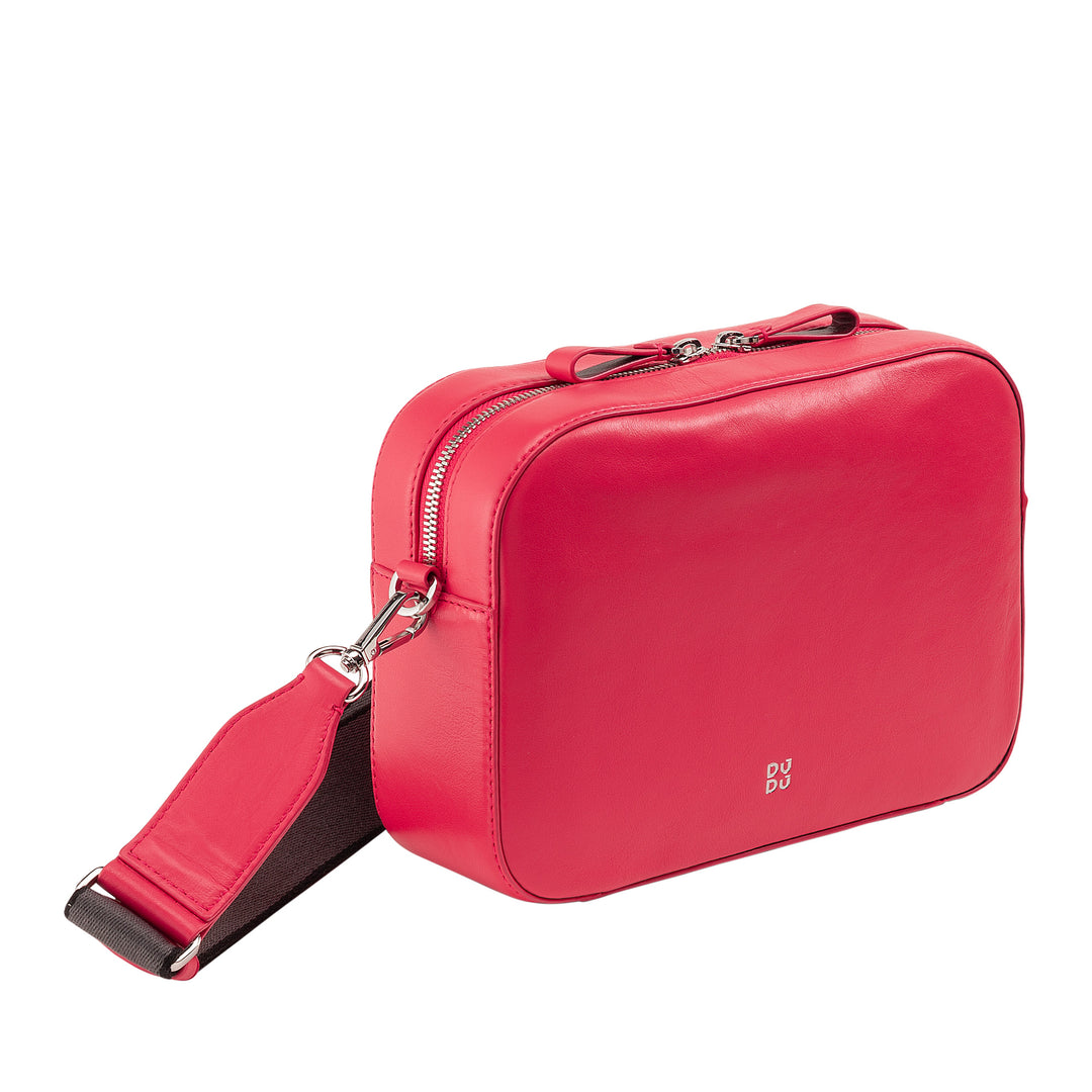 DUDU Kleine Damen-Umhängetasche aus Leder, Schulter-Kameratasche mit abnehmbarem Riemen, elegante kompakte Lederhandtasche
