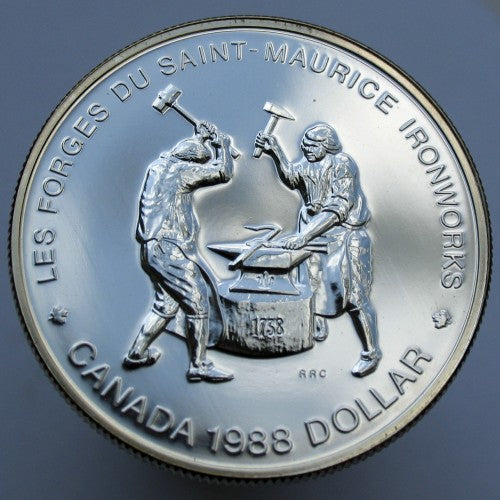 1 kanadischer Dollar 1988 Les Forges du Saint-Maurice Ironworks Silbermünze