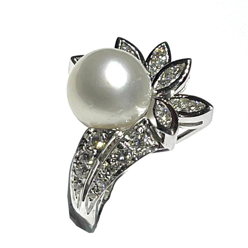 Capodagli anello Fiore Perle oro bianco 18kt diamanti e perle 0038AG - Capodagli 1937