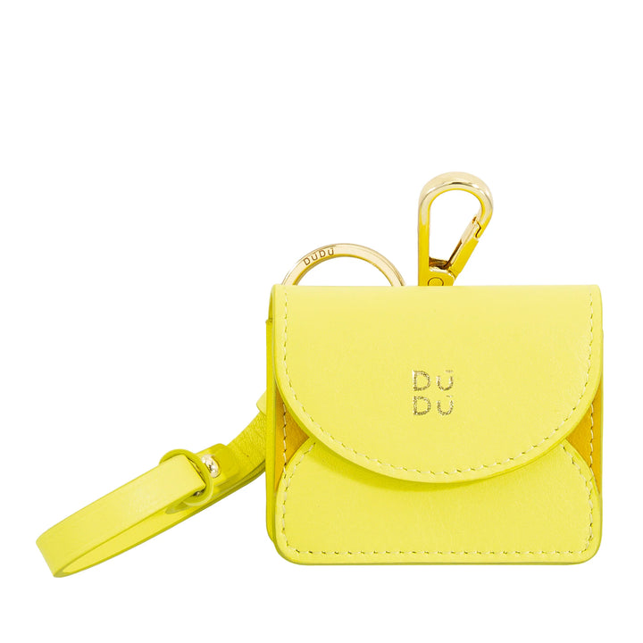 DUDU Air Pod-oortelefoonhoesje van echt leer met sleutelhanger - Mini-cover met karabijnhaak, elegant en compact