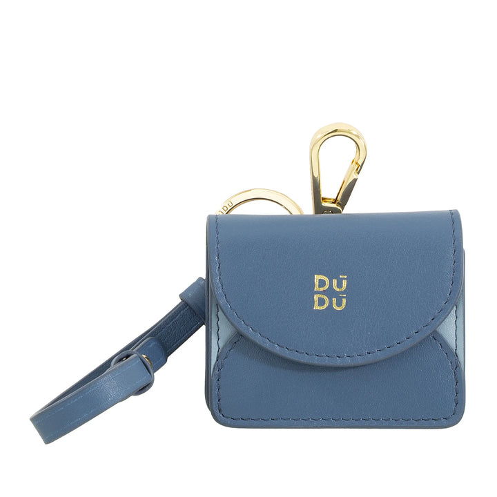 DUDU Étui pour écouteurs Air Pod en cuir véritable avec porte-clés - Mini housse avec mousqueton, élégant et compact