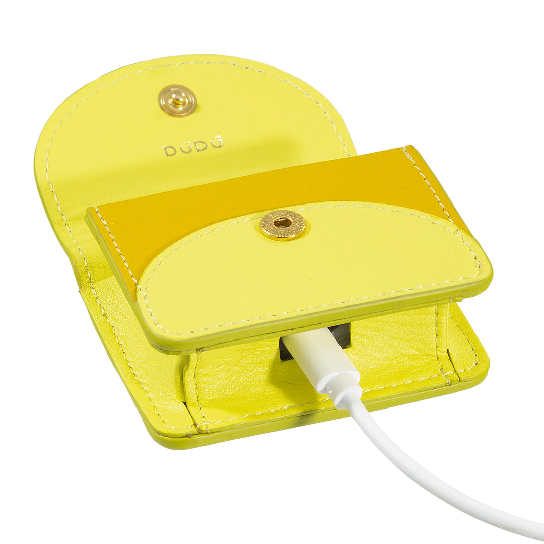 DUDU Air Pod-oortelefoonhoesje van echt leer met sleutelhanger - Mini-cover met karabijnhaak, elegant en compact