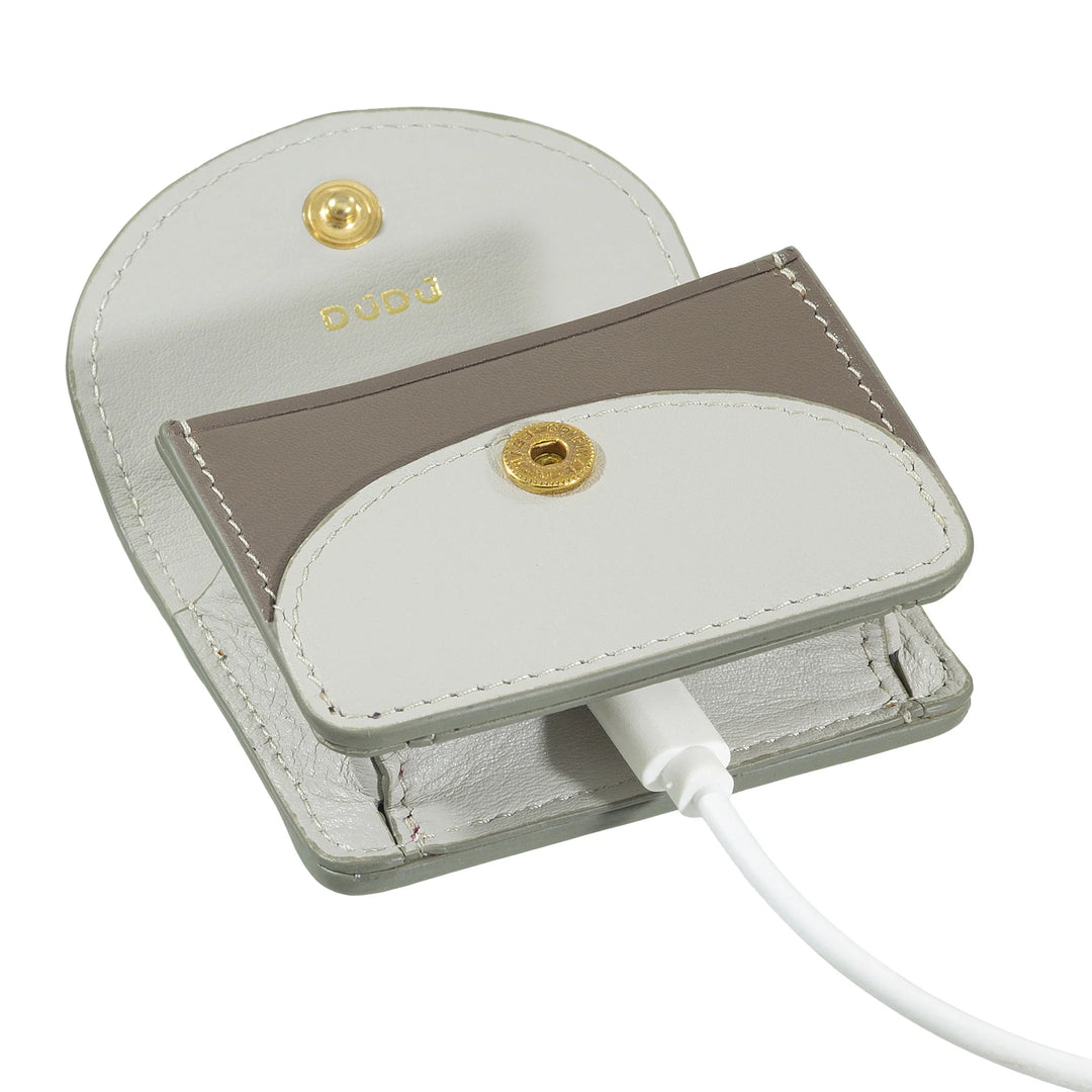 DUDU Air Pod Kopfhörer-Hülle aus echtem Leder mit Schlüsselring – Mini-Hülle mit Karabiner, elegant und kompakt
