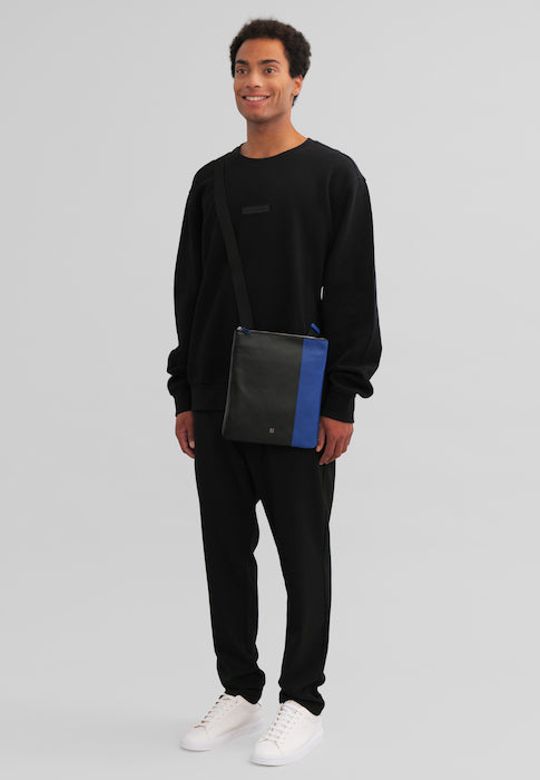 DUDU Herren-Umhängetasche aus Leder mit Reißverschluss, Umhängetasche im kompakten Design aus echtem farbigem Leder und verstellbarem Riemen