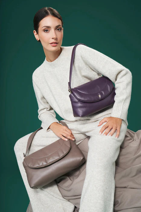 DUDU Petit Sac Femme en Cuir Souple, Sac à Bandoulière Rembourré, Sac à Main Matelassé avec Bandoulière Amovible et Rabat