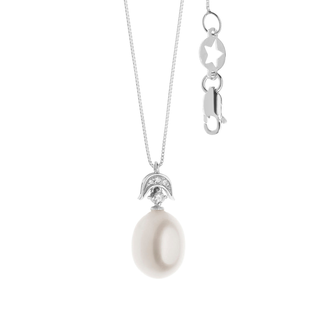 Comete Halsketting in witgoud met druppelparel en diamanten GLP583