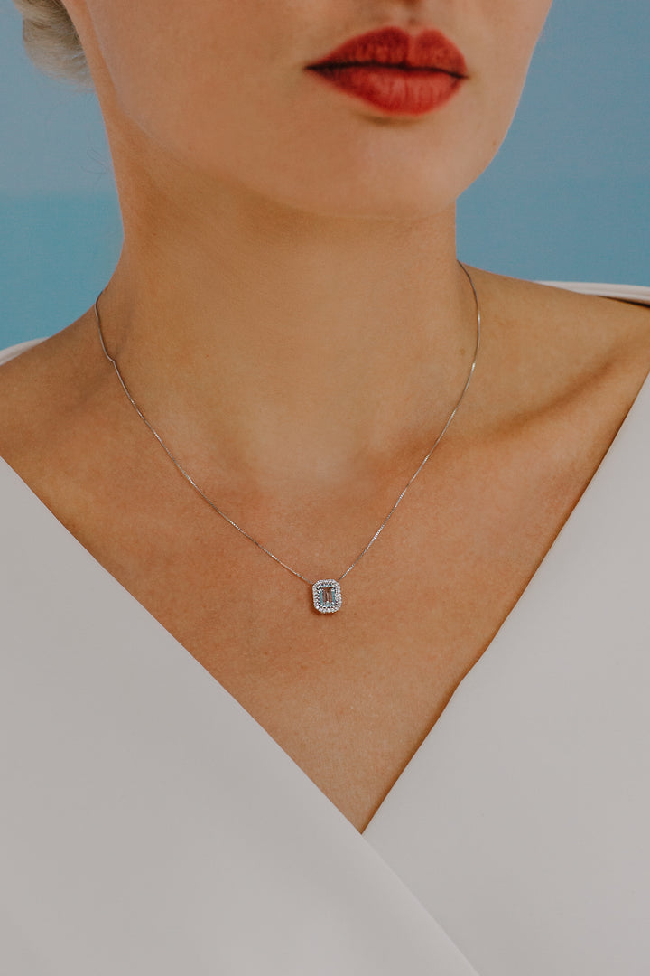 Comete gouden ketting met diamanten en achthoekige aquamarijn GLQ287