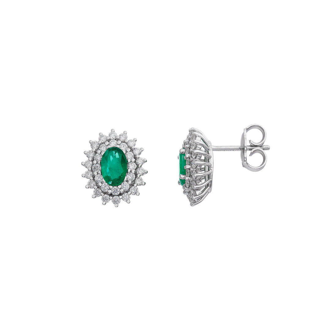 Comete Oorbellen in witgoud met diamanten en ovale smaragden ORB1107S3