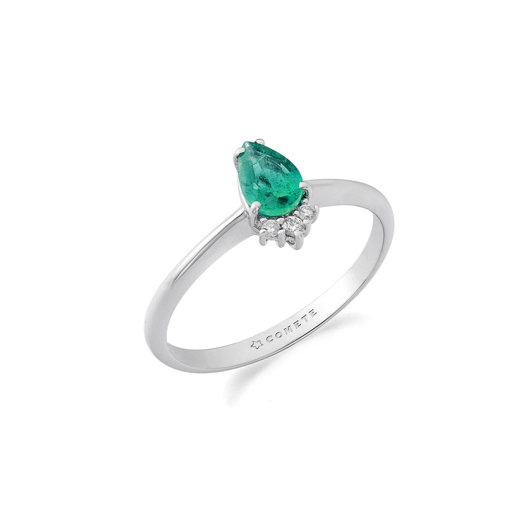 Kometenring 750‰ Gold, Diamanten und Smaragdtropfen ANB2742