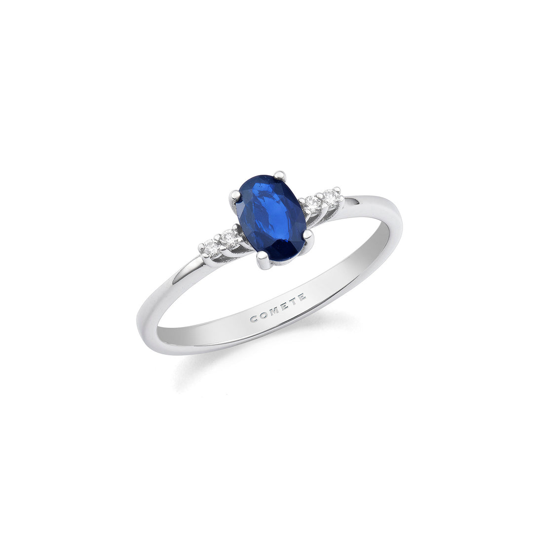 Comete-ring goud en witte diamanten, ovale blauwe saffier ANB2686